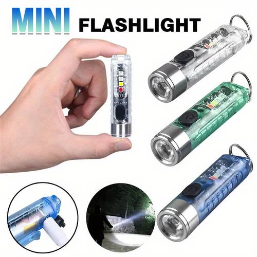 1pc mini led flashlight usb rechargeable 10th gear dimming mode key ring magnet portable emergency torch for camping reading climbing walking fishing 36 voltage rechargeable lithium polymer battery