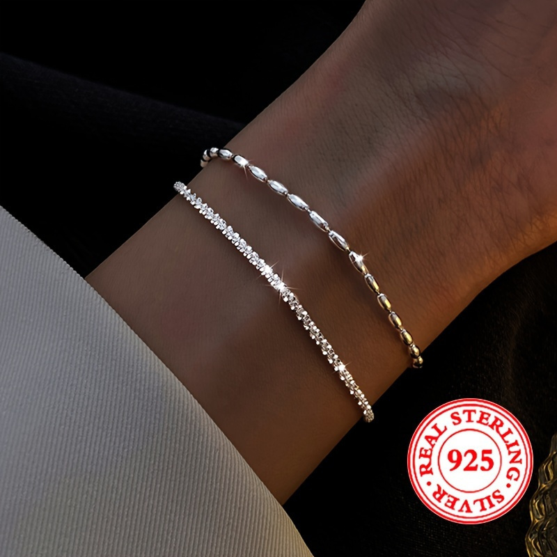 

1 New S925 Pure Silver Bead Bracelet, Anti Allergic. Versatile Luxury Starry Sky Rice Bead Double Layered Vintage Bead Bracelet, Gift For Valentine's Day Birthday