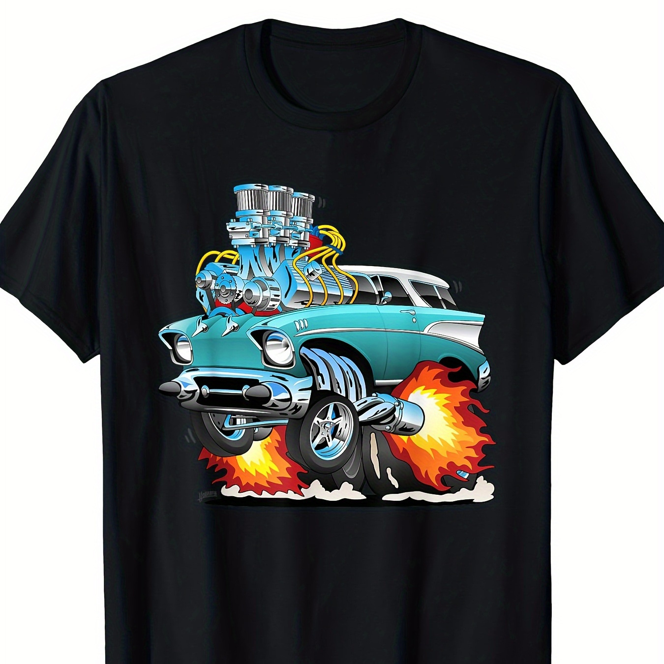 

Outdoor Men's Clothing, Fun 1950s Style Muscle Car Hot Rod Cartoon T-shirt, Men's T-shirt