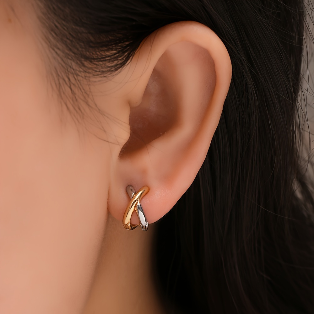 

A Of Exquisite Two-tone 3d Interlaced - Sturdy And Durable, Low Allergenic, -free - And Ear Studs For Daily And