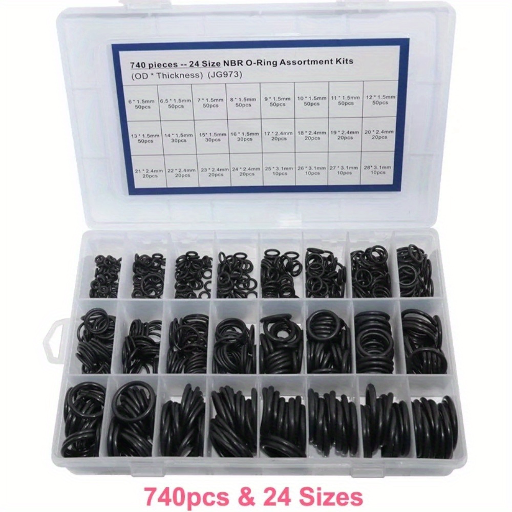 

740/1200pcs Nitrile Kit, 24 Sizes, Round Section, Synthetic Rubber Gasket Assortment, Heat & Oil Resistant, For Pressure Washer, Plumbing, Air & Gas Seals, Industrial Hydraulic, Pneumatic & Seals