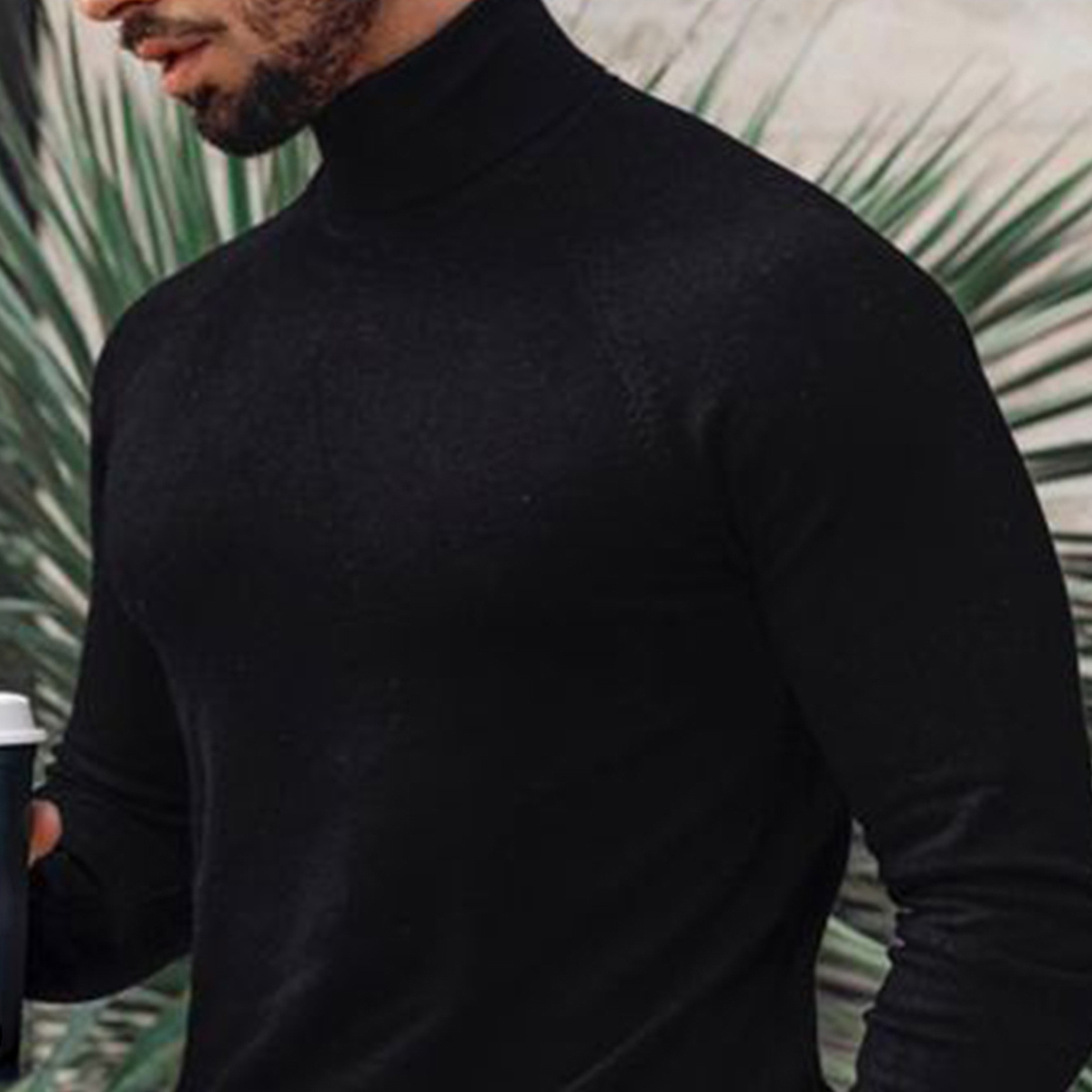 

Men's Casual High Neck Knit Sweater For Fall/winter, Soft Polyester & Viscose Blend, Regular Fit