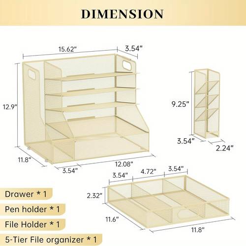 5 shelf thickened mesh tray organizer with pen holder and drawer desktop organizer and storage cabinet with 3 tiltable file sorters for office and home storage