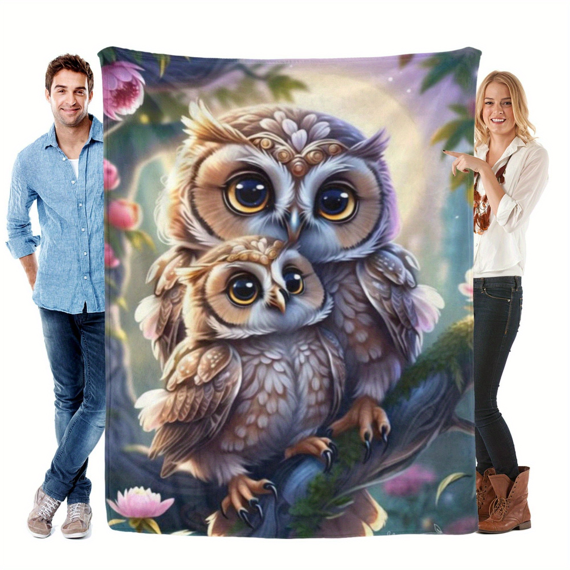 

1pc 60* 80 Inches Owl Flannel Printed Blanket, Soft Thermal Blanket, Nap Blanket For Sofa Sofa Office Bed Camping Travel, Multifunctional Gift Blanket Suitable For All