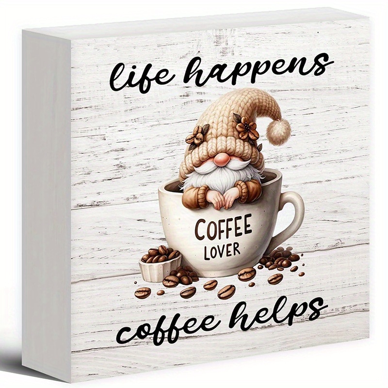 

Coffee Gnome Pvc Sign - Coffee Helps - Rustic Desk Decor For Coffee Lovers - Humorous Tabletop Plaque For Kitchen, Coffee Bar, Wall Shelf Display