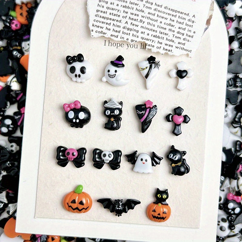 

30pcs Halloween Nail Art Charms, Pumpkin Bat Bow Nail Art Accessories For Diy Or Nail Salons