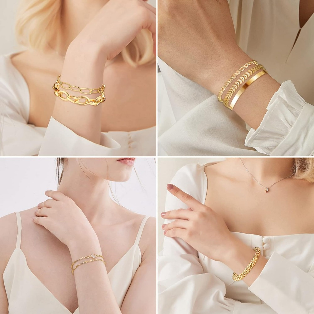 27pcs Golden Stackable Chain Bracelet Set for Women Boho Dainty Multiple Layered