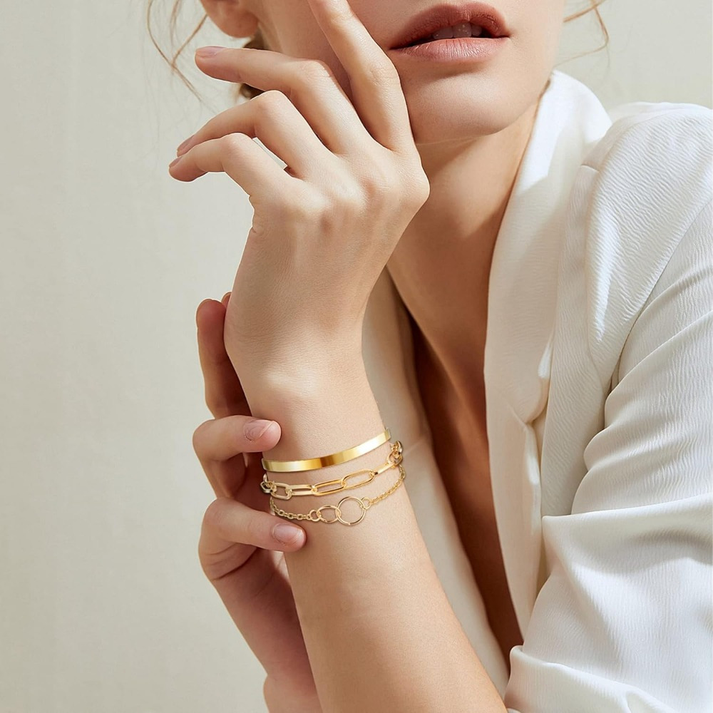 27pcs Golden Stackable Chain Bracelet Set for Women Boho Dainty Multiple Layered