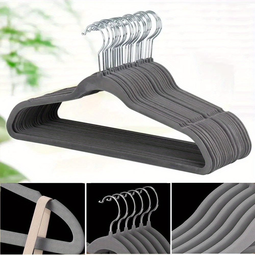 10pcs velvet clothes hangers space saving   wardrobe organizers for coats skirts pants details 8