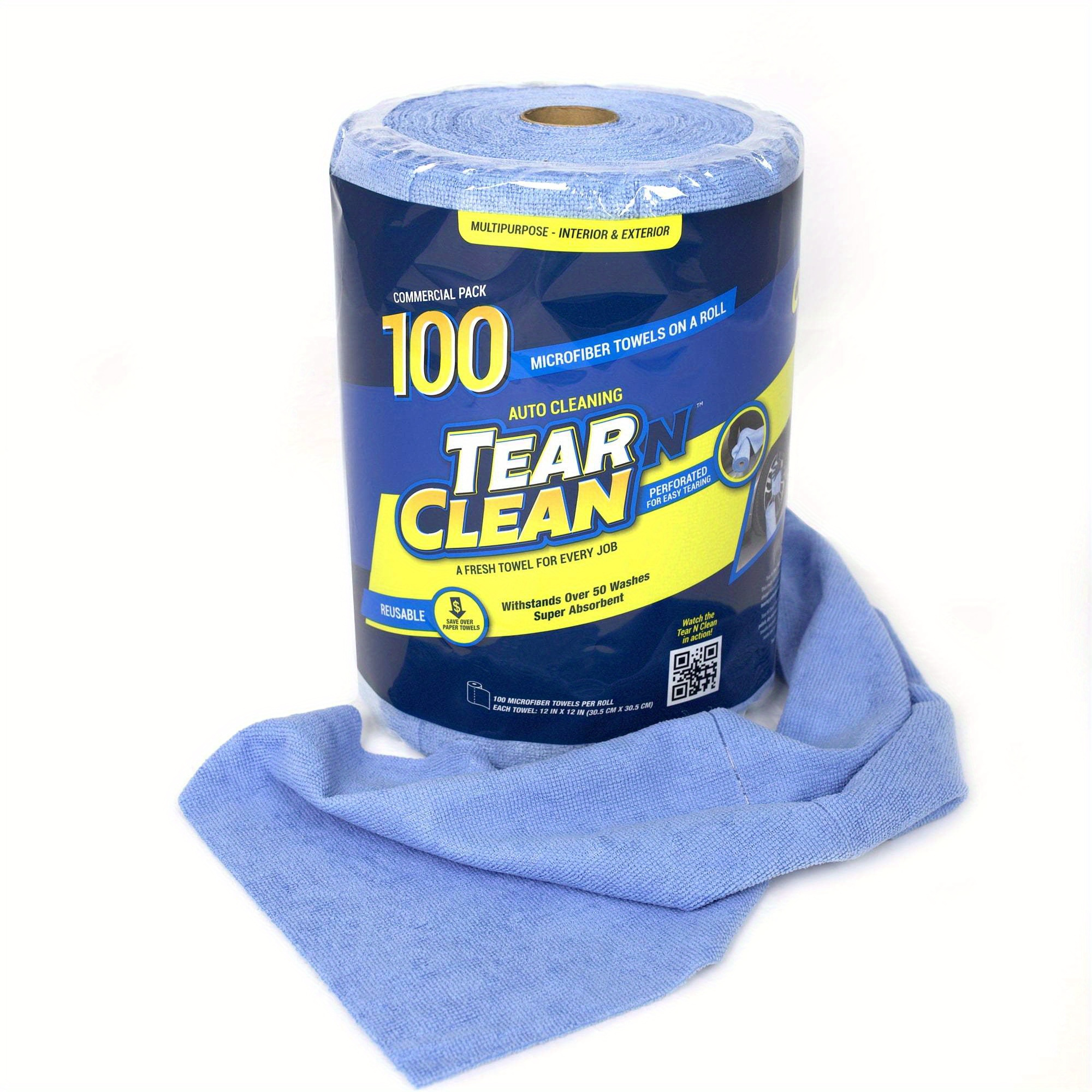 TEMU Tear- Commercial Grade Multi-purpose Microfiber Towel Roll, 100 Pack, Blue