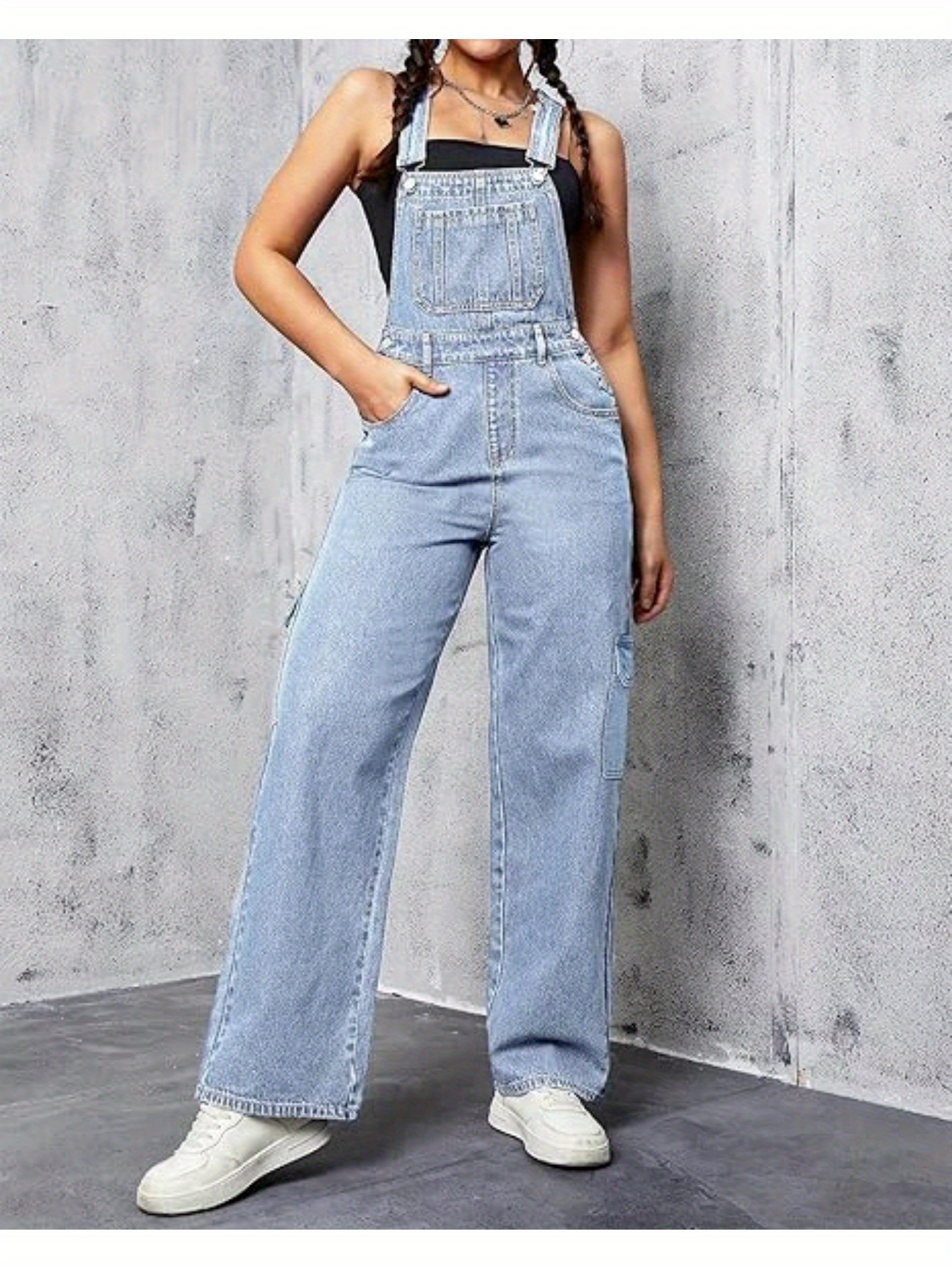 women's overalls wide leg cargo jumpsuit loose fit bib - Temu