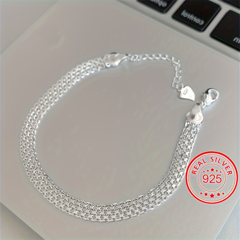 

1 New 925 Sterling Silver Mesh Bracelet, With Sparkling Accessories And Multiple Layers, Suitable For Daily Wear And Gift Giving