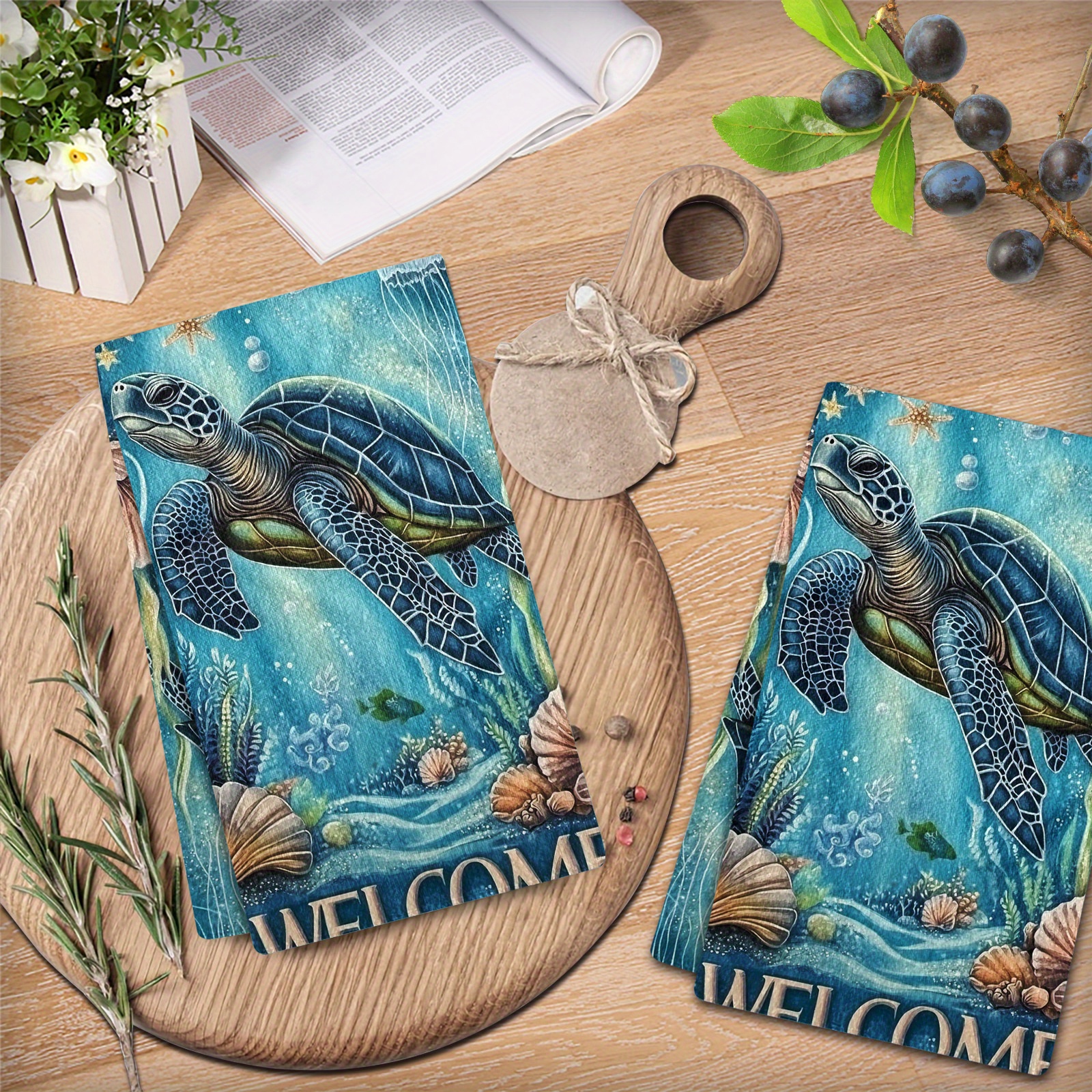 

2pcs Sea Turtle Kitchen Towels - , Absorbent Microfiber Dish Cloths For Home Decor & Cleaning, Perfect Gift Idea, 27.2x18.4 Inches