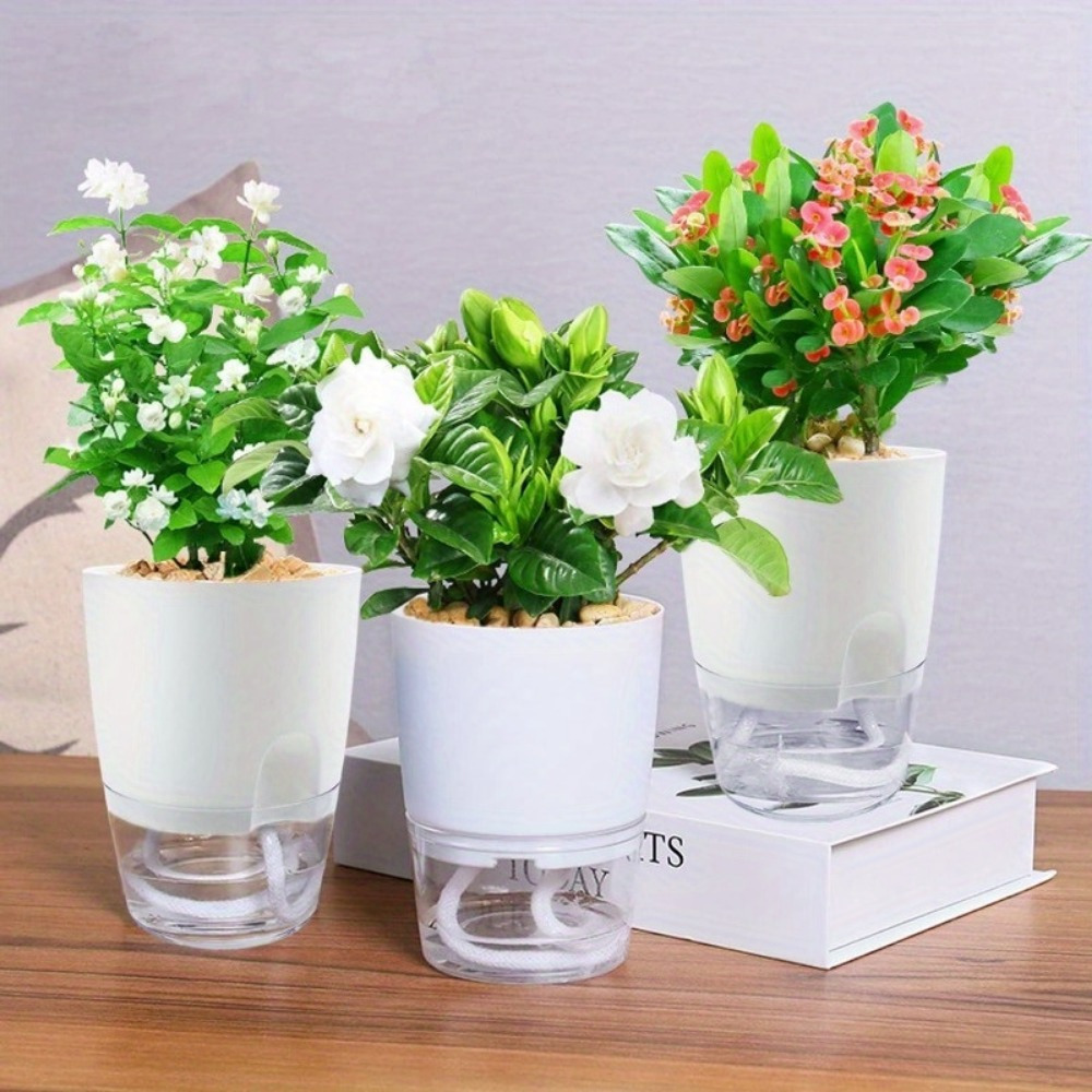 

3pcs Self-watering Planters With Clear Glass Tubes & Saucers - African Violets, Houseplants, Herbs - Indoor Gardening, No Electricity Needed, Absorbent Plastic Pots, Planter Pots