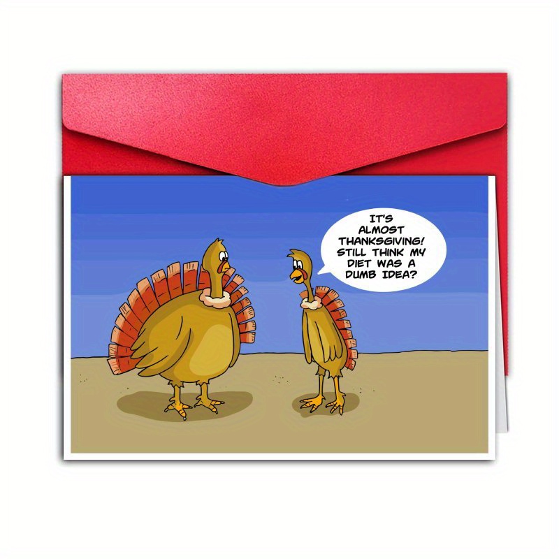 

Thanksgiving Greeting Card With Turkeys - Humorous Cartoon Design In , , Unique Holiday Invitation