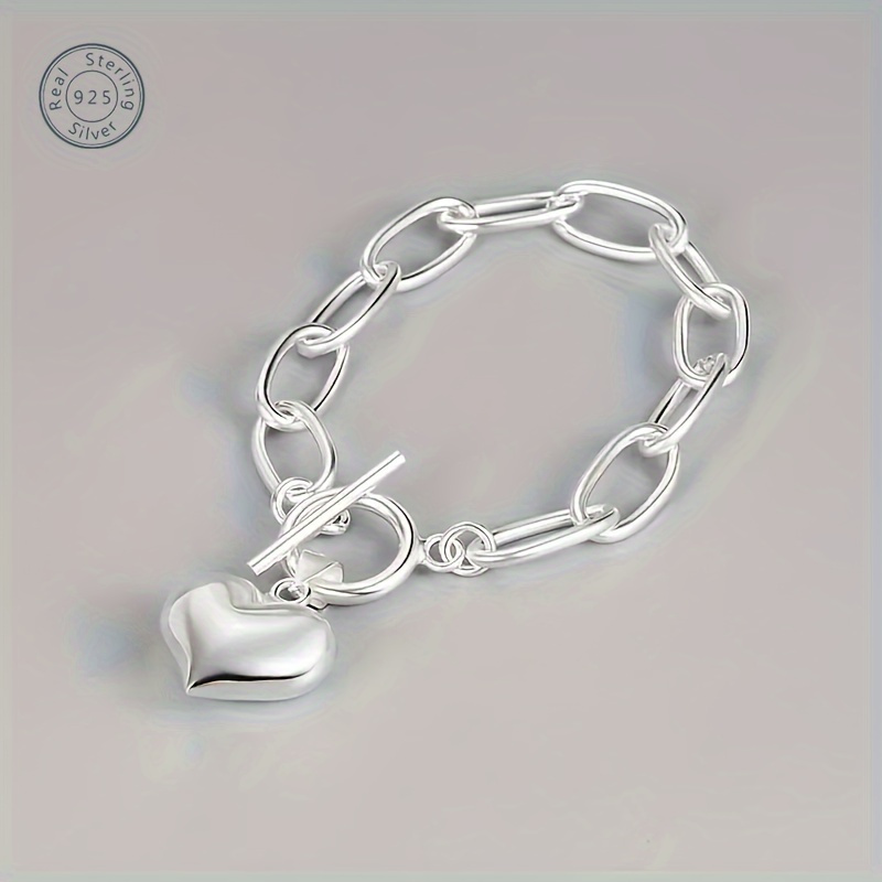 

New Creative 925 Sterling Silver Anti Allergy Bracelet, Paired With A Silver Heart-shaped Pendant, Elegant And Casual Style, Suitable For Date Gifts