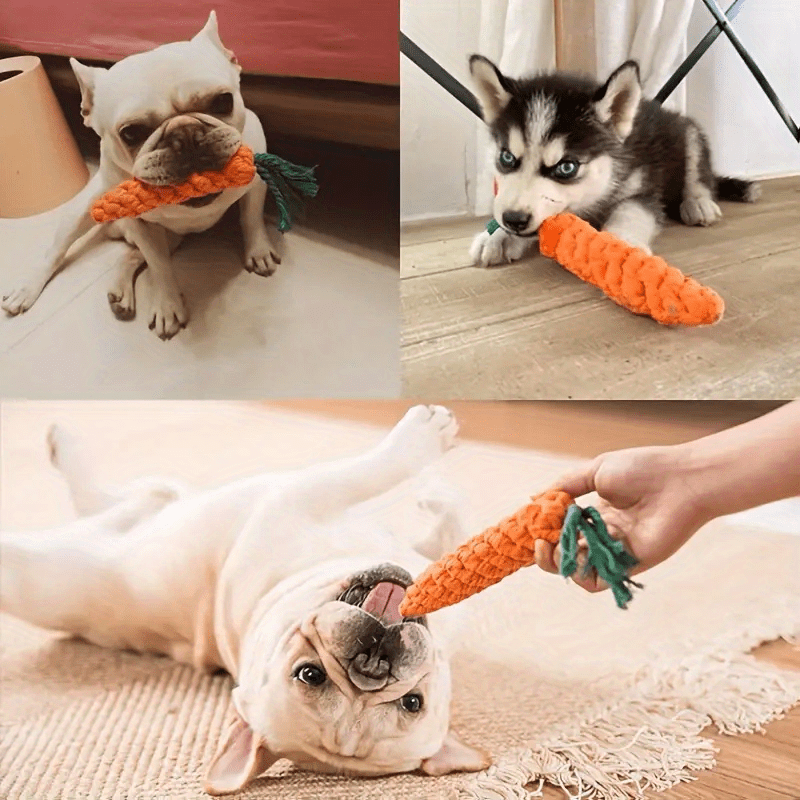 Interactive Durable Carrot-Shaped Dog Toy with Tassel - All Breed Sizes, Linen Material, Tear-Resistant Tug of War Chew Toy for Medium Dogs