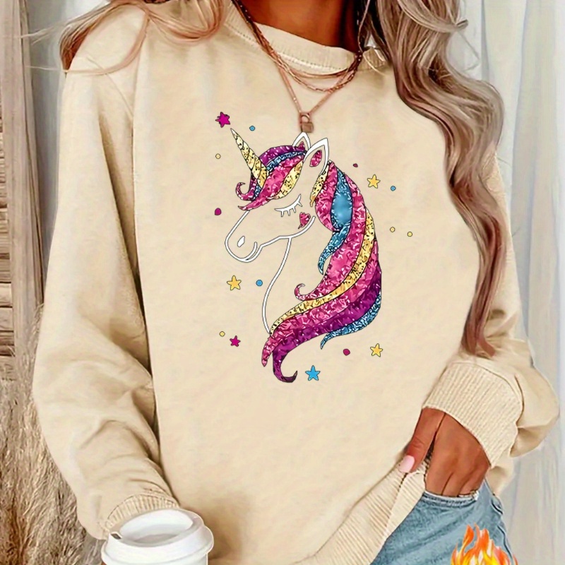 

Women's Casual Sporty Unicorn & Long Sleeve Crew Neck Sweatshirt - Cozy Polyester, Machine Washable