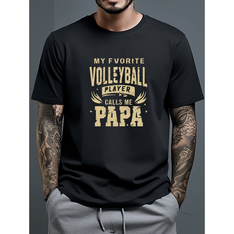 

Papa Volleyball Print Summer Men's Sports Short-sleeve Tees, Breathable Casual Commuting Training Fitness T-shirt For Man