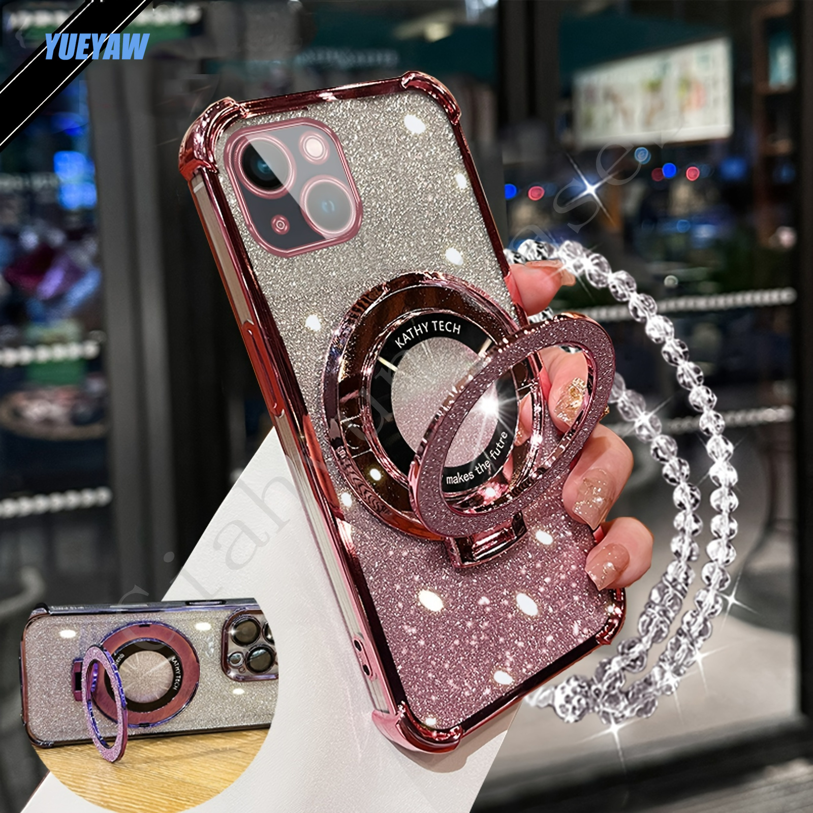 TEMU Phone Case - Stylish And Innovative Glitter Magnetic Phone Case With A Bracelet For Iphone 16, 15, 14, 13, 12, And 11 Pro Max + Plus. Comes With