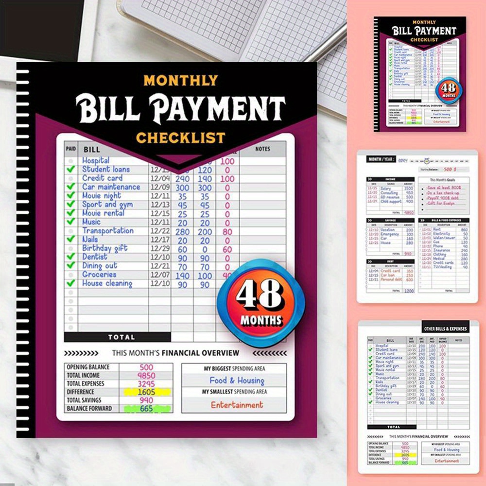 

48-month Payment And Budget Tracking Notebook - Monthly Financial Organizer, Household Expenditure List, , English, Paper Material