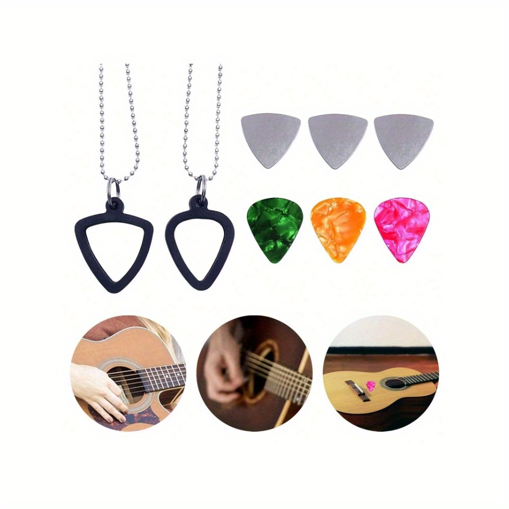 

Silicone Guitar Pick Holder Necklace - 3pcs Set With Celluloid Picks, Black, Musical Accessory For Guitarists Over 14, Guitar Pick Necklace