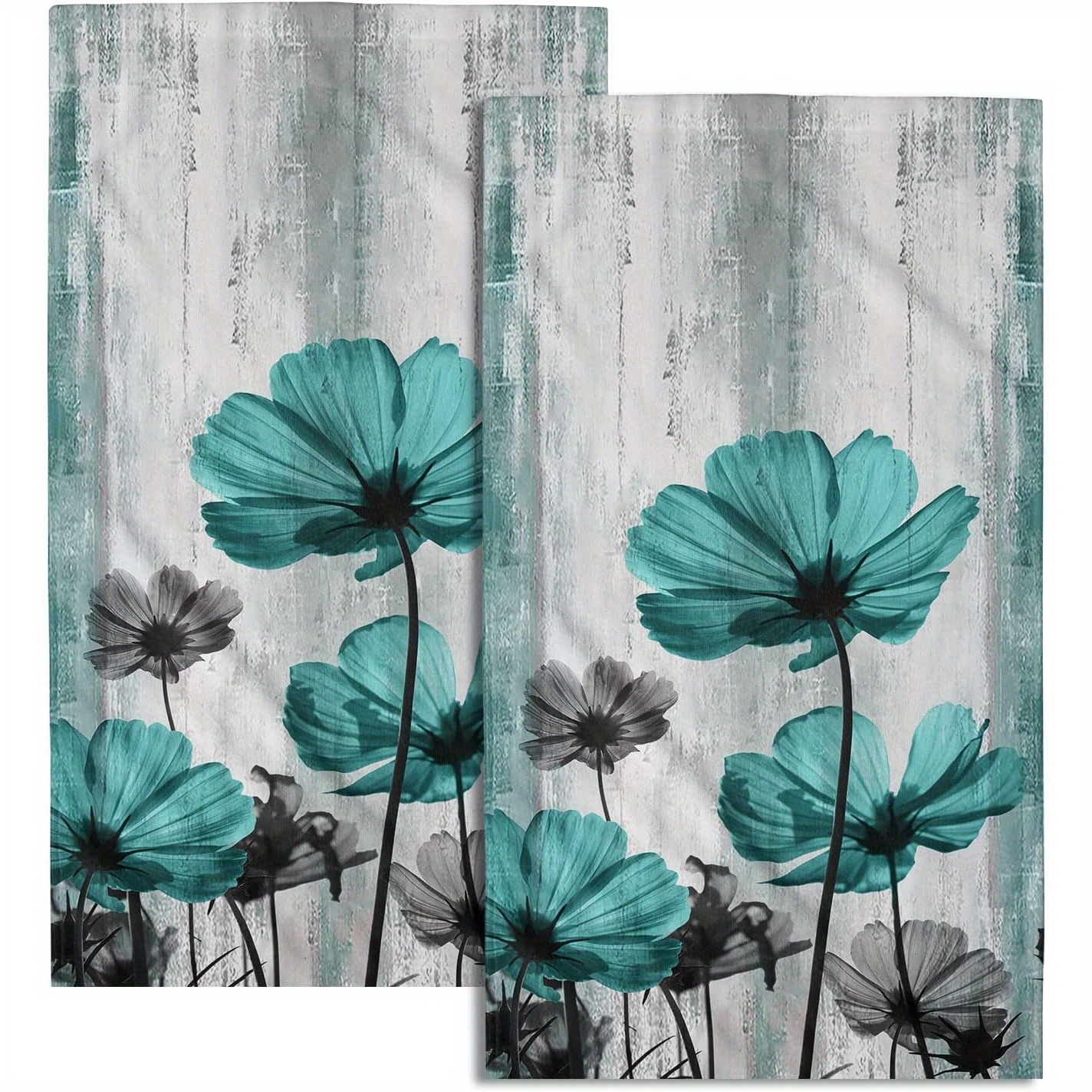 

Turquoise Flower Kitchen Towels - Set Of 2, 18x26 Inches, 100% Polyester, Machine Washable, High Quality, Soft And Absorbent, Perfect For Kitchen Or Bathroom