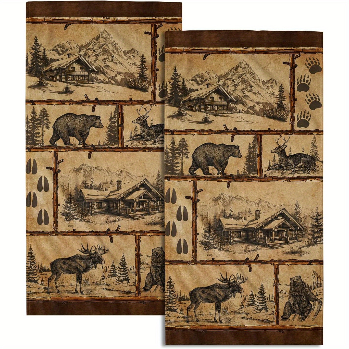 

2-pack Rustic Bear & Moose Kitchen Towels, 18x26 Inches, Soft Absorbent Dish Cloths, Polyester, Cartoon Themed, Modern Style, Machine Washable, For Home & Kitchen Decor