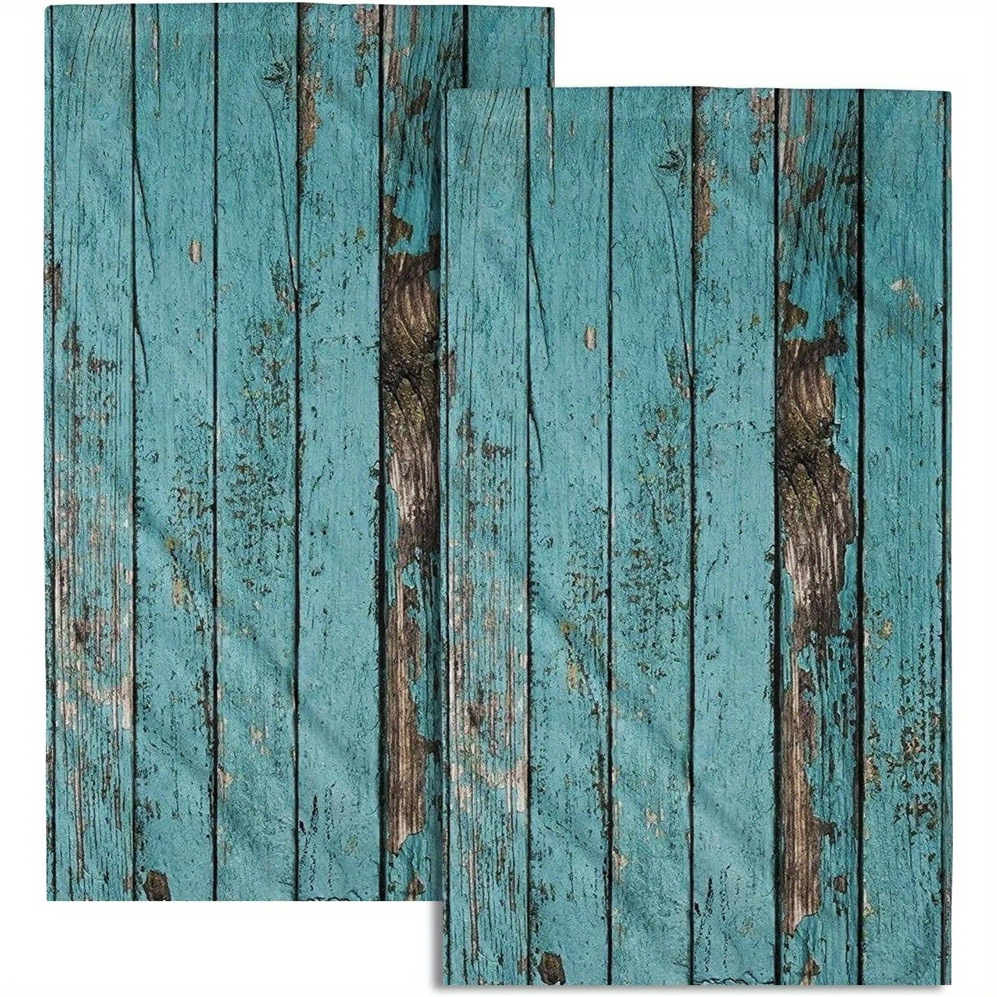 

2-pack Rustic Teal Green Wooden Towel Set, 18x26 Inches, Soft Polyester Dishcloths, Vintage Cartoon Kitchen Towels, Machine Washable, Rectangular, Decor For Home & Kitchen