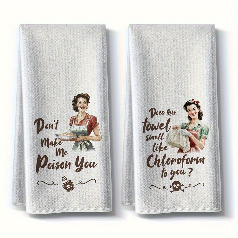 

Ultra Absorbent Soft Microfiber Dish Towels Set Of 2 – Humorous Vintage Cartoon Kitchen Towels – Perfect Housewarming Gift For New – Knit Fabric, Machine Washable – 18x26in