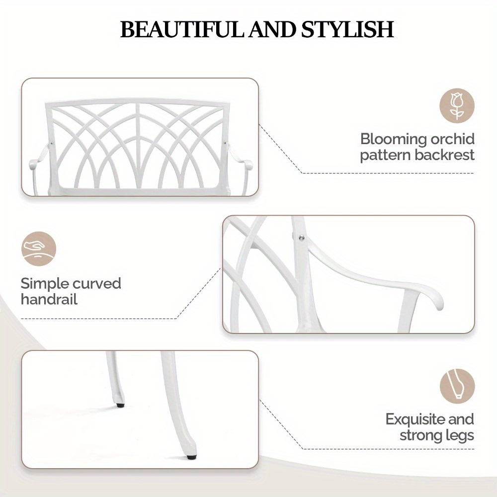 38-inch Patio Aluminum Bench, Suitable For Backyards, Porches, And Paths; Garden Patio Bench With Orchid-shaped Backrest Design.
