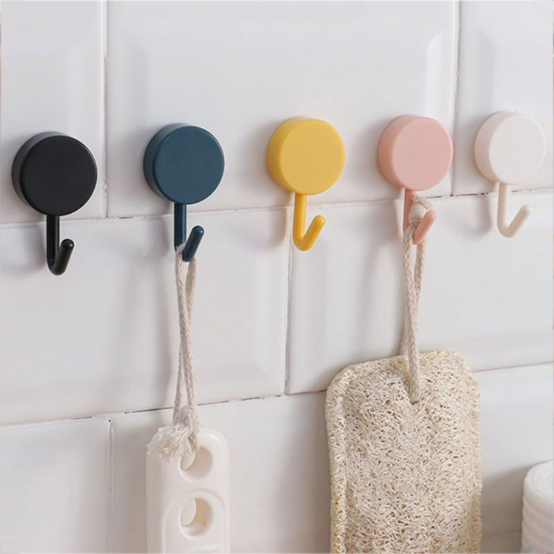 

10pcs Self-adhesive Hooks - , No-drill Wall Mount For Home, , Plastic In Assorted Solid Colors