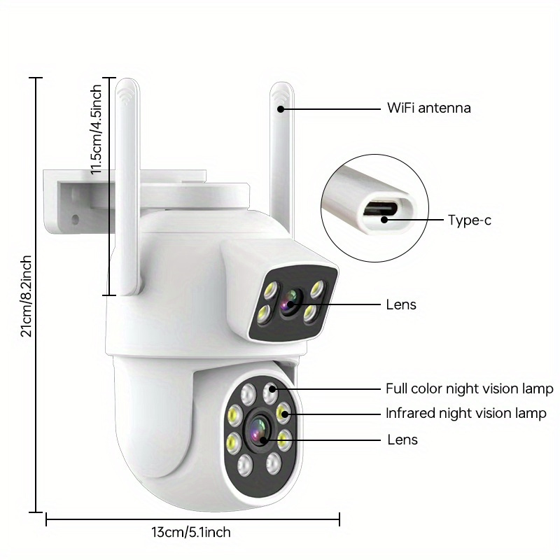 2Pcs Dual lens Surveillance Camera for Home Security, 4MP HD IP65 Waterproof Security Cameras Wireless Outdoor 355°PTZ, Motion Detection, Color Night Vision, 2-Way Talk, 2.4G/ 5G details 7