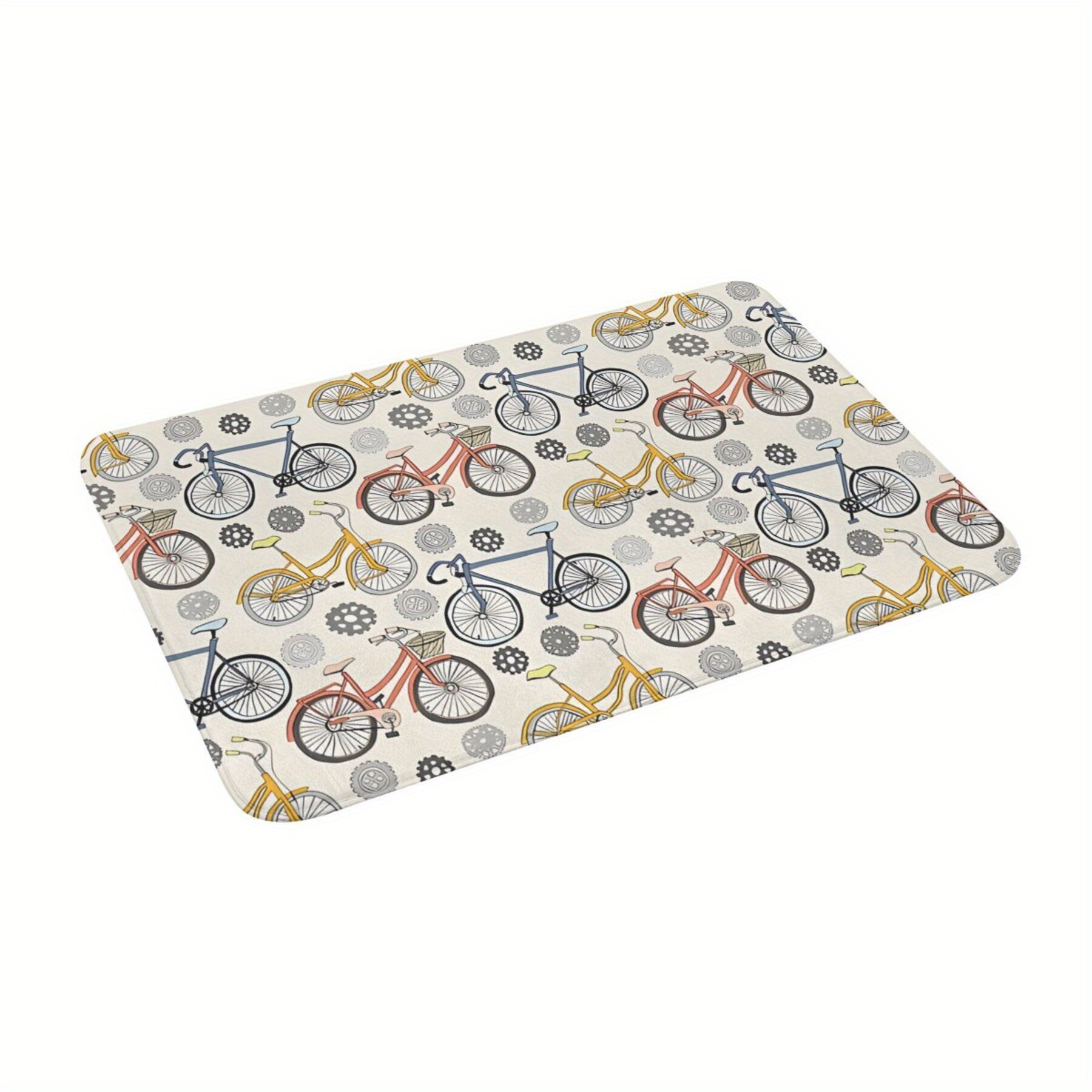 

Just Keep Pedalling" Bicycle-themed Bath Mat - Lightweight, Machine Washable Polyester Rug For Home Decor