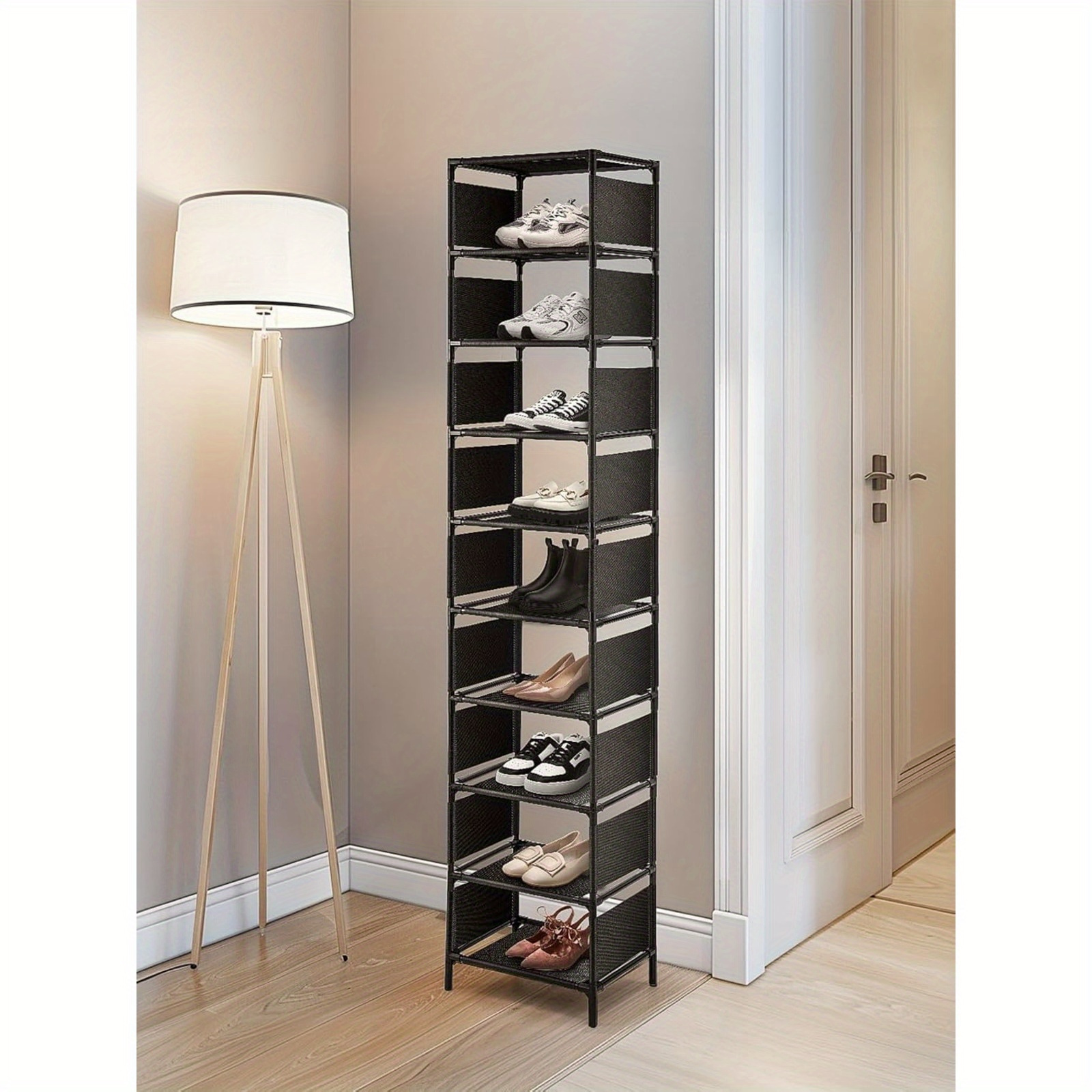 TEMU 10 Tier Narrow Shoe Rack, Tall Metal Shoe Storage Rack For 10 Pairs Shoes Space-saving Organiser Shelf For Bedroom Entryway Hallway Dorm Room