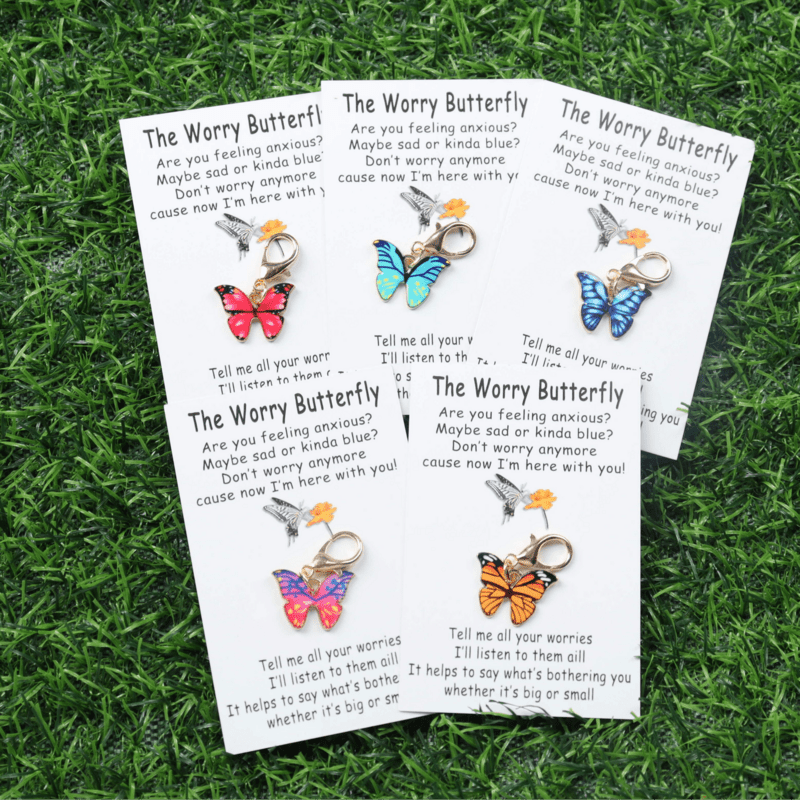 

5pcs Vibrant Keychains With Inspirational "the Worry " Card - Alloy, - Ideal For Anxiety Support & Gifts, Suitable For All , Decorations