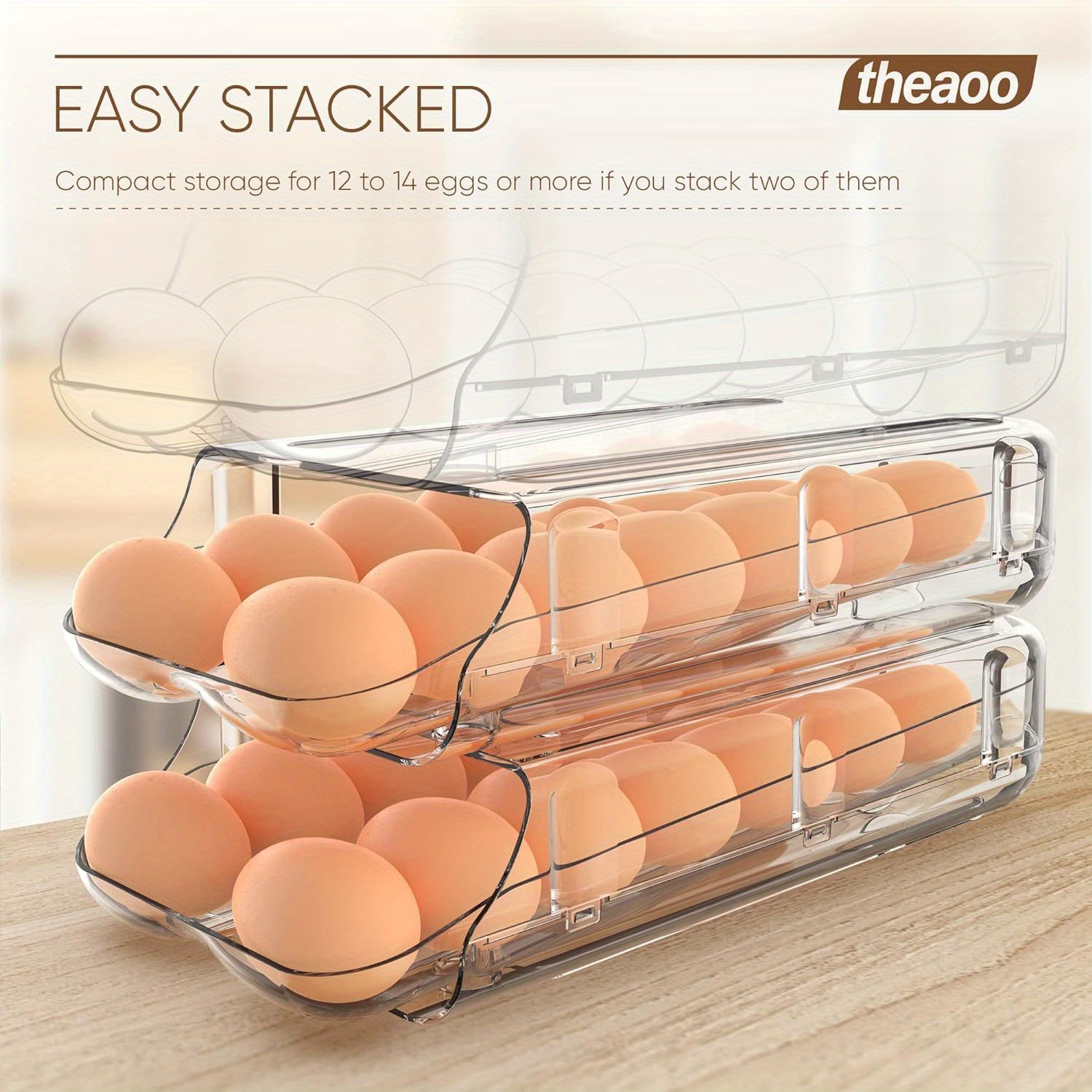 

Stackable Eggs Organizer Removable Inner Tray For Organizers And Storage, Theaoo Egg Holder For Fridge, Automatic Container For Refrigerator, Clear Plastic Egg Dispenser, 2 Pack