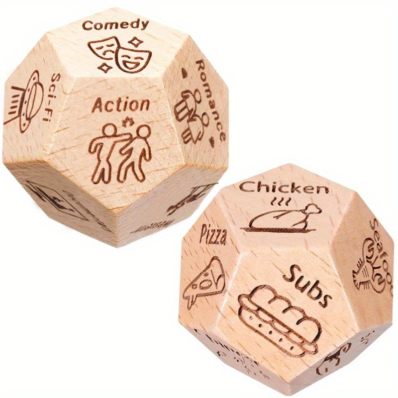 

1pc, Couple Date Night Movie Food Wooden Dice, No Battery, Featherless Party Game For Valentine's Day And Christmas, Birthday Gift For Husband, Wife, Boyfriend, Girlfriend