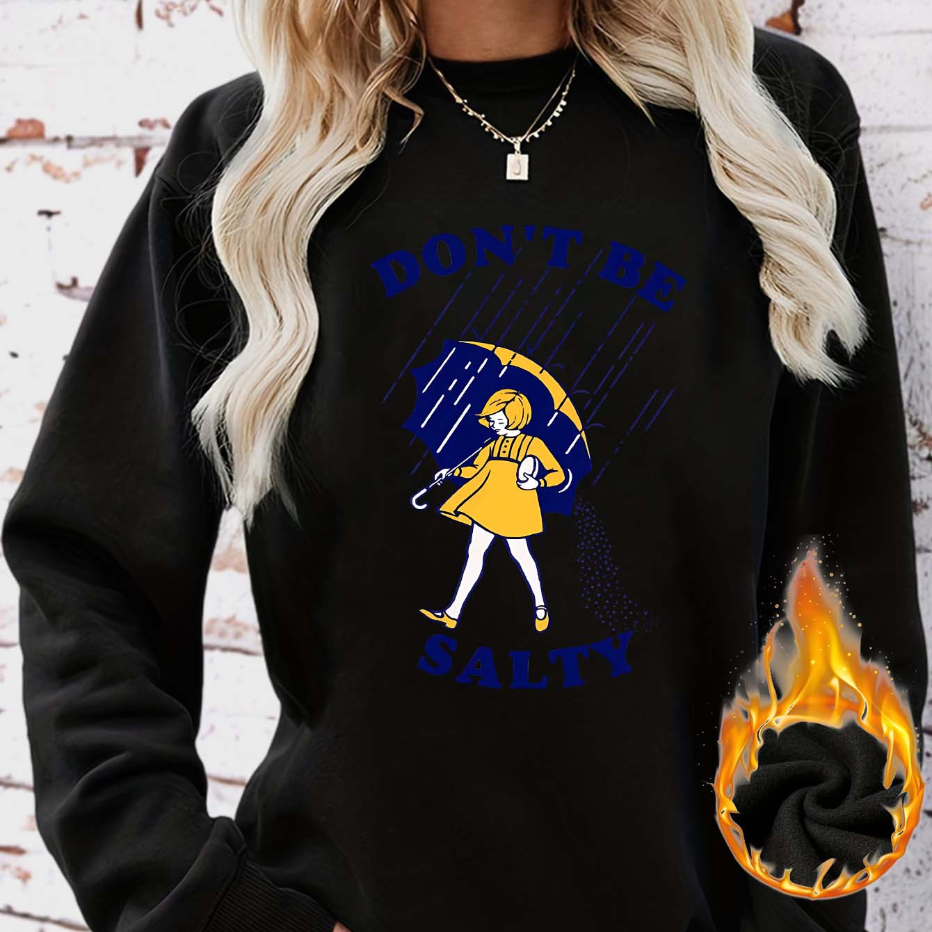 

Elegant Crew Neck Pullover Sweatshirt For Women - 100% Polyester Knit Fabric With Slight Stretch - Casual Active Sweatshirt With Graphic And "don't Be Salty" Slogan - All Season Comfort