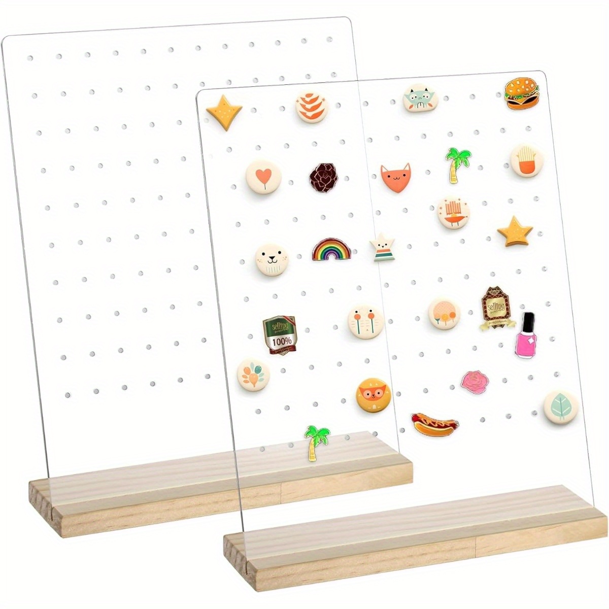 

120-slot Acrylic Enamel Pin Display Stand With Wooden Base - Clear Desktop Organizer For Pins, Earrings & Collectibles