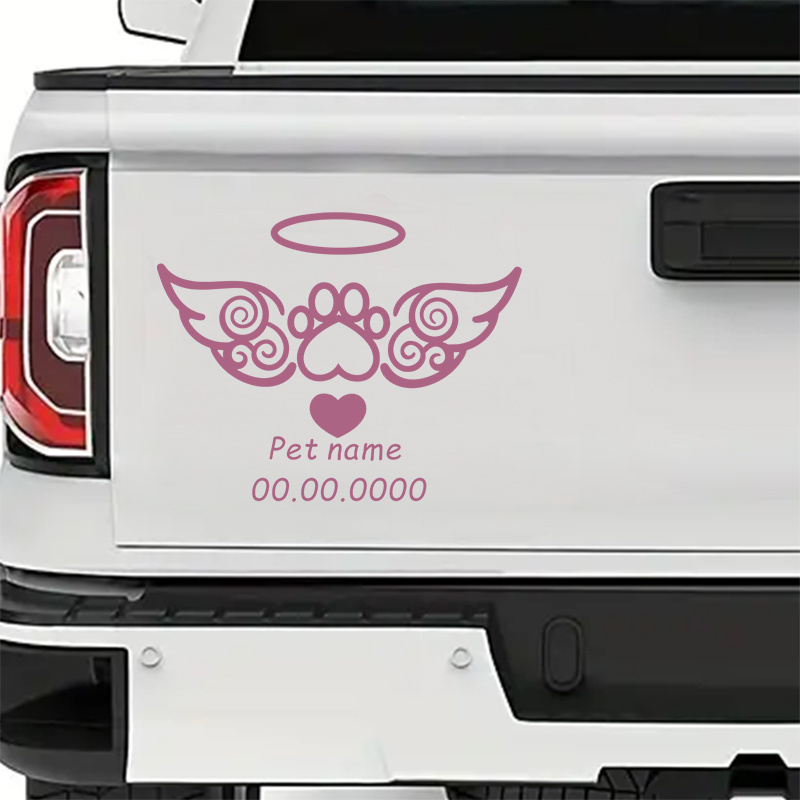 Personalized Angel Wing & Dog Paw Print Stickers - Durable PVC Decals for Laptops, Water Bottles, Cars, Trucks, Motorcycles & More - Custom Name & Date Option