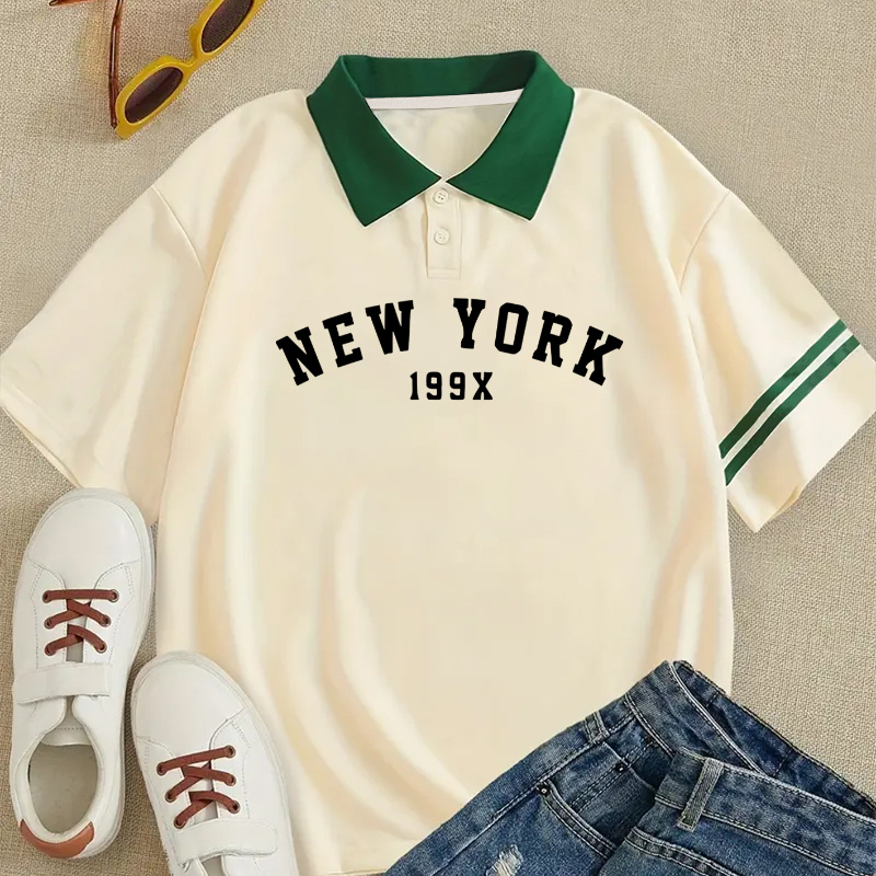 

Casual Polyester Shirt For All - Knit Fabric, 100% Polyester , Alphabet Pattern, Button , Regular Length With Collar Style
