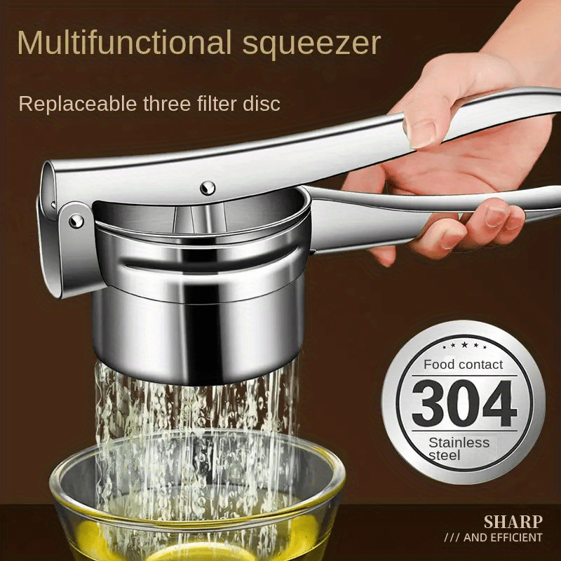 3 in 1 potato puree press potato press lemon juicer potato masher multi function juicer stainless steel potato masher kitchen vegetable masher with non slip handle manual fruit masher vegetable crusher kitchen supplies kitchen gadgets details 0