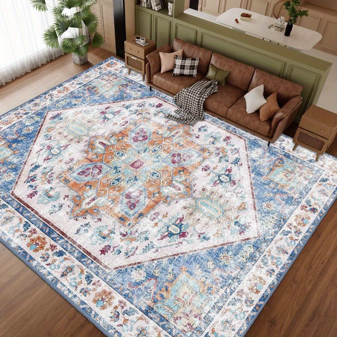 

1pc, Retro-style Persian Carpet, Stain Resistant, Non-shedding, Washable Rugs, Living Room Rugs, Floor Mats - Stain Resistant Vintage Design Rugs For Living Rooms, Non-slip Foldable Oversized Rugs