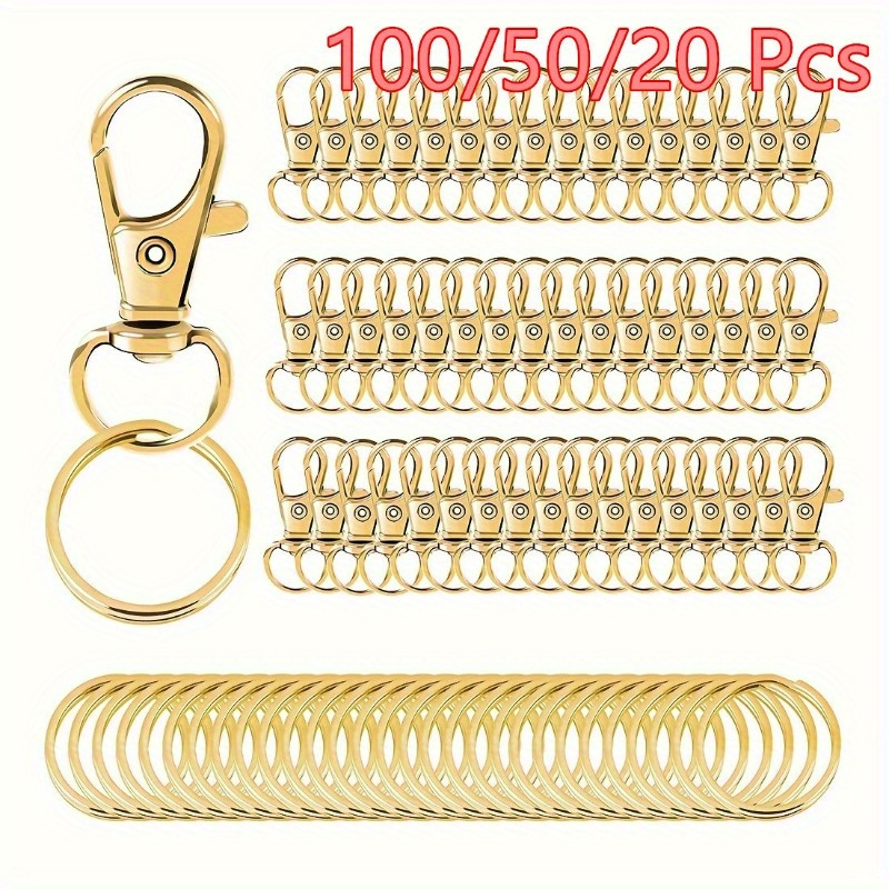 

/100pcs Golden Keychain, Swivel Lobster Clasps Key Ring Clip Hooks, Twist Clasps, 50pcs Golden Rotating Carabiner Hooks And 50pcs Golden Key Rings (a)