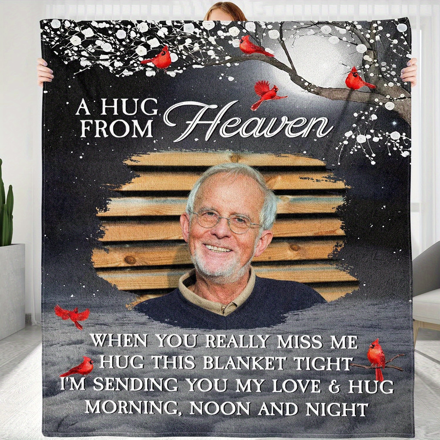 

Custom Photo Blanket - "a Hug From Heaven" Personalized Flannel Throw With Cherry & Starry Night Design, Ideal For All - Unique Memorial Gift For Couples & Families, Personalized Blanket