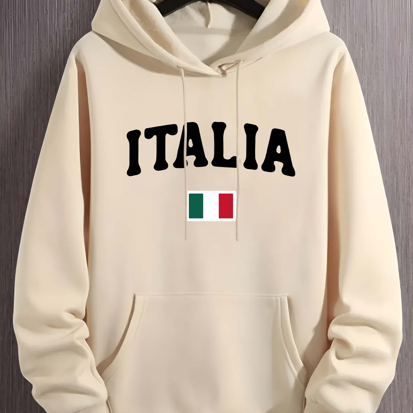 

Men's Italian Print Hoodie - Casual Pullover With Kangaroo Pocket, Street Style Fashion, Polyester Blend, Machine Washable