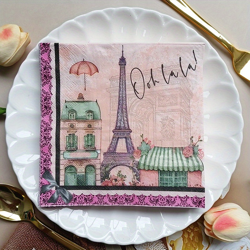 20pcs Tower Printed Napkins - Double-layered, Disposable Paper Towels For Parties, Cocktails & Home Decor For Halloween、christmas