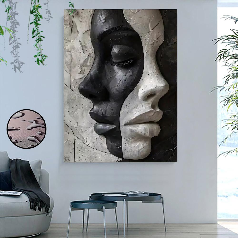 

1pc Framed Canvas Poster, Modern Abstract Painting Art Print - Black And White Wall Decor For Living Room, Bedroom, Cafe, Home Decor Woman Portrait Canvas Wall Art