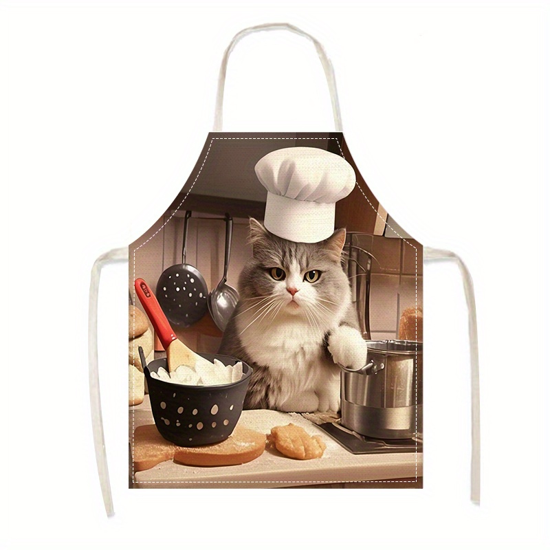 TEMU 1pièce Tablier en lin créatif pour chat chef, matériau en lin tissé, sangle de cou réglable, tablier de service pour , et , coupe universelle,